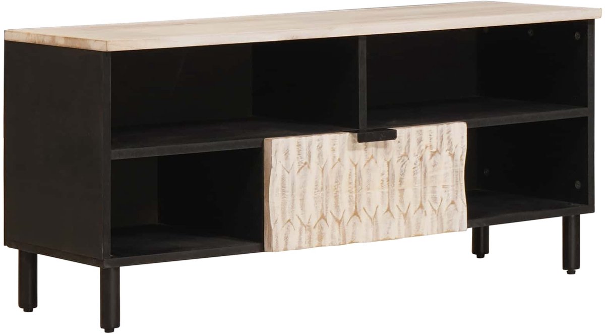 vidaXL - TV - Kast - Witte - Was - Afwerking - 100 - x - 33 - x - 46 - cm - Massief - Mango - Hout