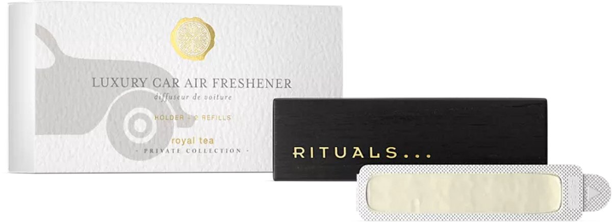 Rituals - Auto Parfum - 2x Auto Luchtverfrisser Refills 3 gram + 1x Houten Houder voor Luchtverfrisser - Royal Tea - Groene Thee Citrus - Frisse en elegante geur - Autoparfum - Car Perfume - Refill - Navulling