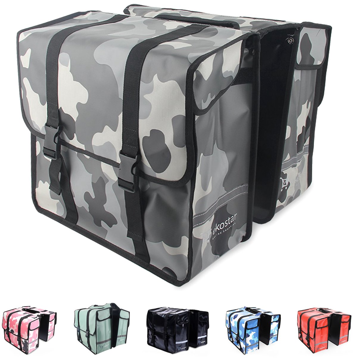 Ekostar® Fietstas Dubbel 46L - Waterdicht materiaal - Camouflage Grijs