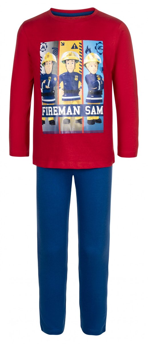 Brandweerman Sam pyjama - Kinderpyjama - rood met blauw - katoen - maat 122/128