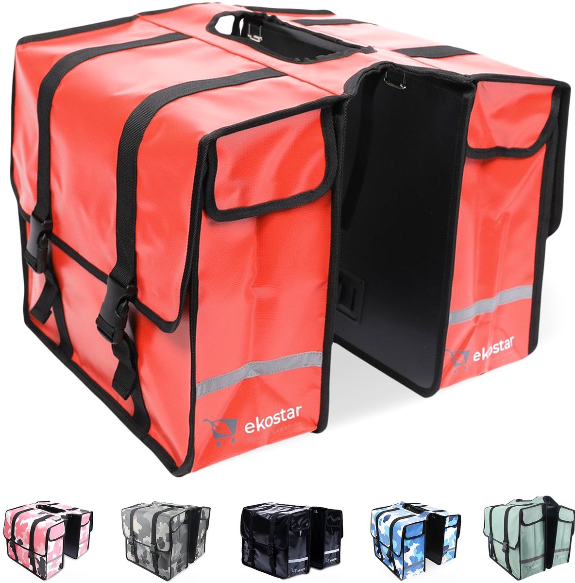 Sacoche Velo Porte Bagage Arriere Sacoche Vélo Ekostar Double 46L - Imperméable Avec Réflecteurs Arrière Sacoche étanche Vélo