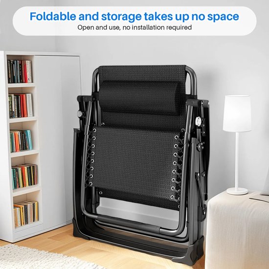 HOB Luxe Zero Gravity Stoel - Luxe Camping Ligstoel - Verstelbare Relaxstoel - Tuinstoel - Ligstoel - Ligbed - Opvouwbaar - Hoofdsteunkussen en Bekerhouder van hob — afbeelding 4