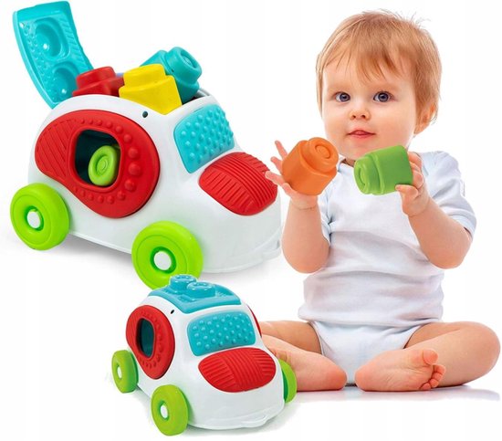 Clementoni Soft Clemmy - Sensory Car - Stapelblokken - Baby Blokken - 8 Speelblokken met Vormendoos Auto - 6-36 maanden van Clementoni — afbeelding 3