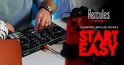 Handen van een DJ die de DJControl Inpulse 200 MK3 bedienen, met tekst 'START EASY'.