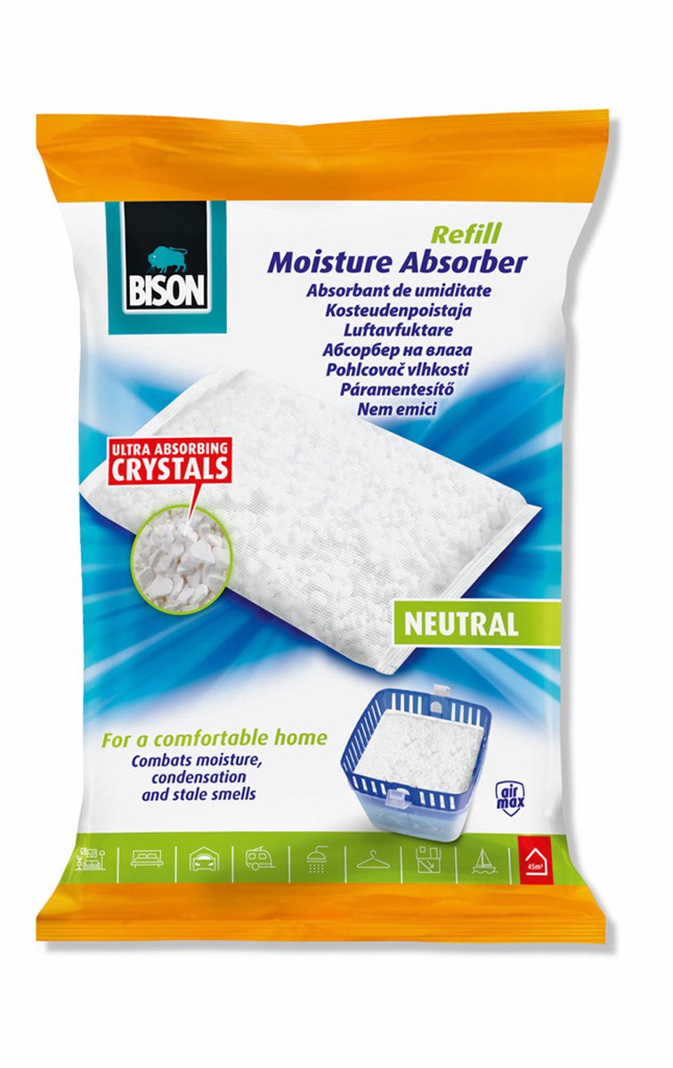 Bison AirMax Ontvochtiger Navulling - Neutraal - 450g - Tegen Condens & Schimmel - Voor 30 m³ - Tot 3 Maanden Effectief - Calciumchloride - pH 10 [B03976]