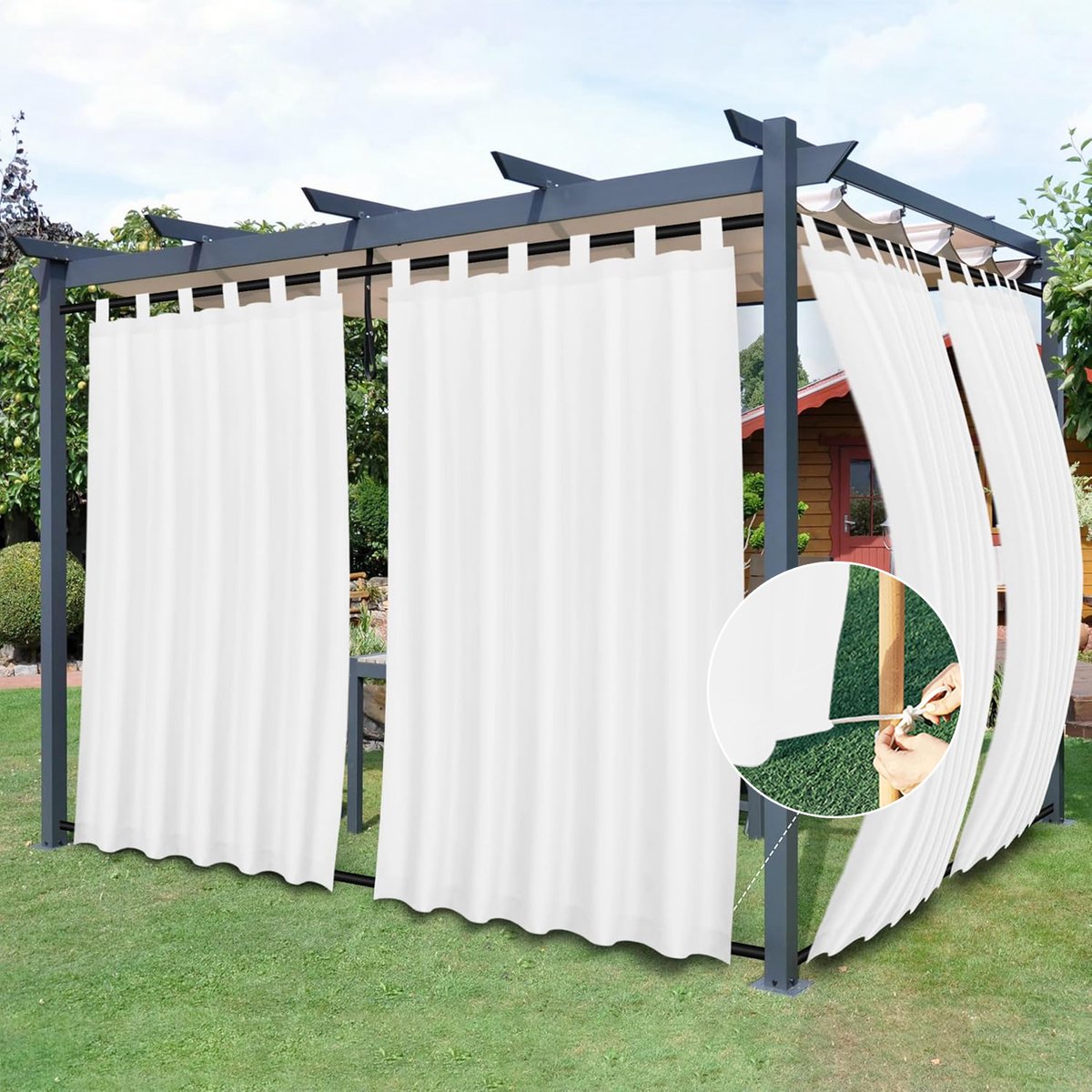 Qelus 2 Stuks Oxford Buitengordijnen Waterdicht - Outdoor Gordijn met Lussen & Roedezak - Winddicht Balkongordijn Weerbestendig - 132x274cm - Wit Wit - 2 Stuks