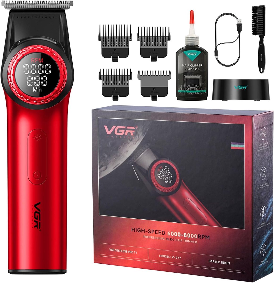 Professionele Oplaadbare T-Blade Trimmer voor Mannen met LED Display en Zero Distance