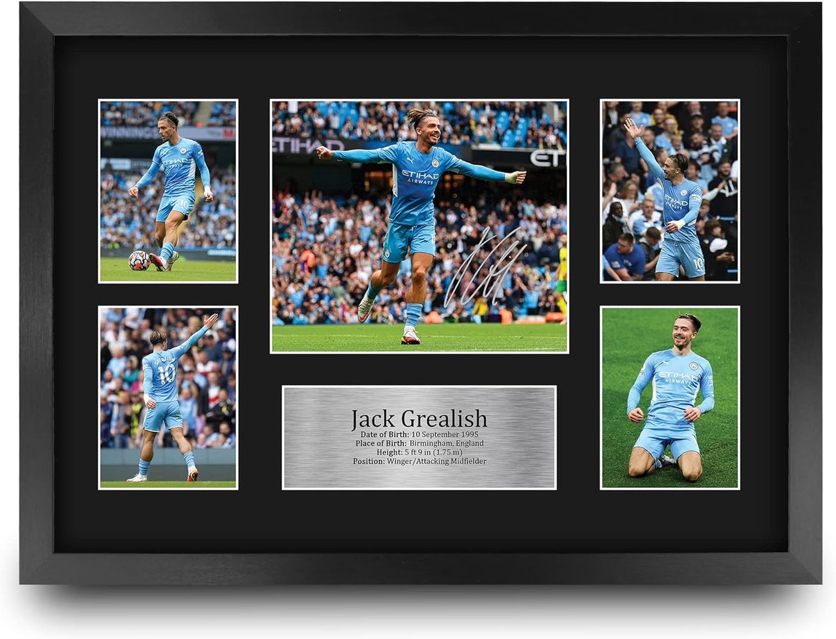 Ingekleurde Gesigneerde Voetbalfoto Display Manchester City Speler A3 - Wanddecoratie