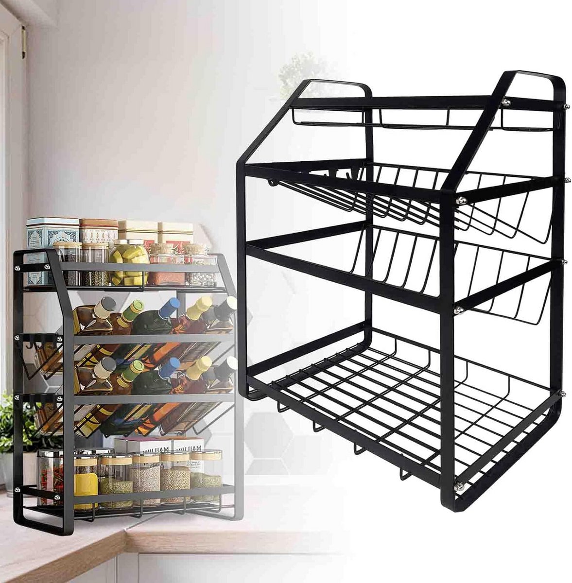 Staand Kruidenrek RVS met 4 Niveaus voor Kruidenflessen en Potjes