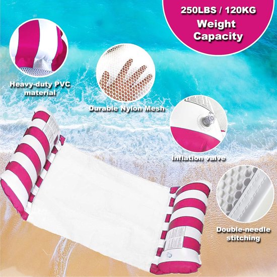2-Pack Opblaasbare Waterhangmat Set met Luchtpomp, 128x70 cm, Zomer Relaxen in Zwembad van Merkloos — afbeelding 3