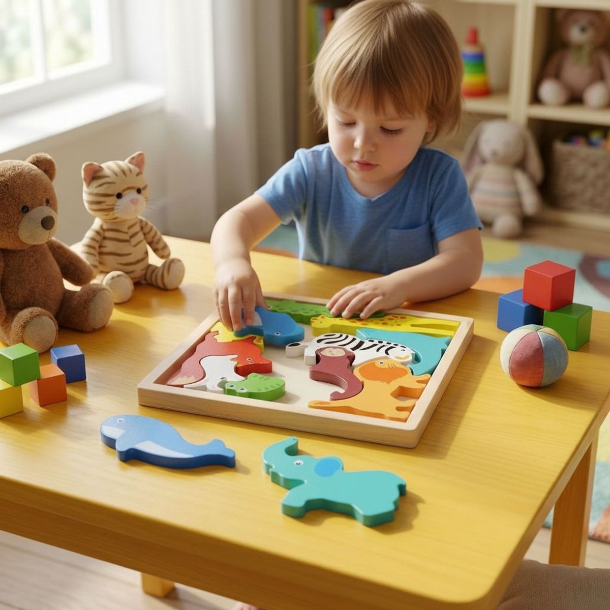 Marionette wooden toys animal puzzle 12pc - houten dierenpuzzel met 12 stukjes - puzzelbord met dierenfiguren - geschikt voor kinderen van 3 tot 4 jaar - 16x16 cm - meerkleurig