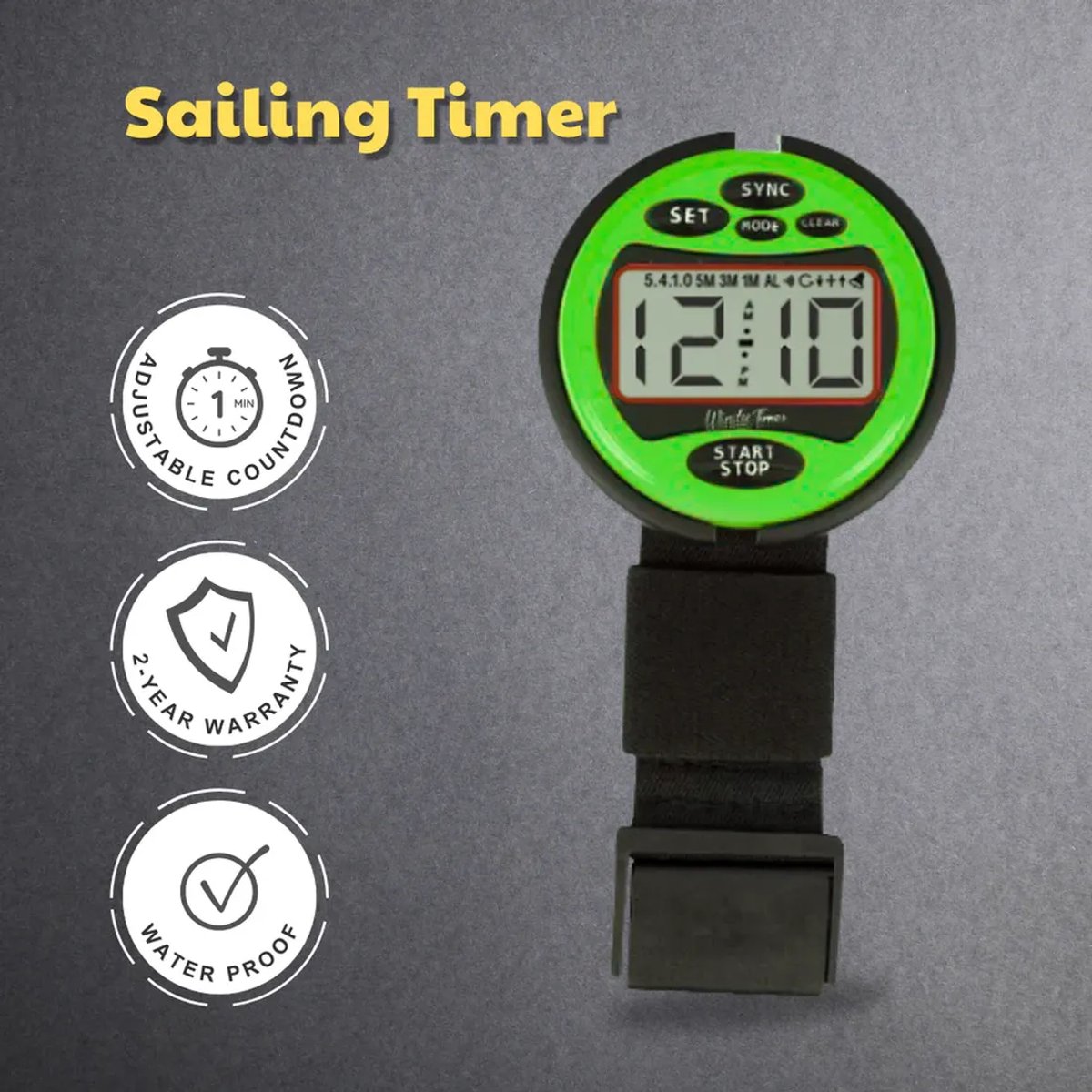 Windie Timer Pro – Professionele Regatta Stopwatch, Waterdicht tot 50m & Schokbestendig - Groen