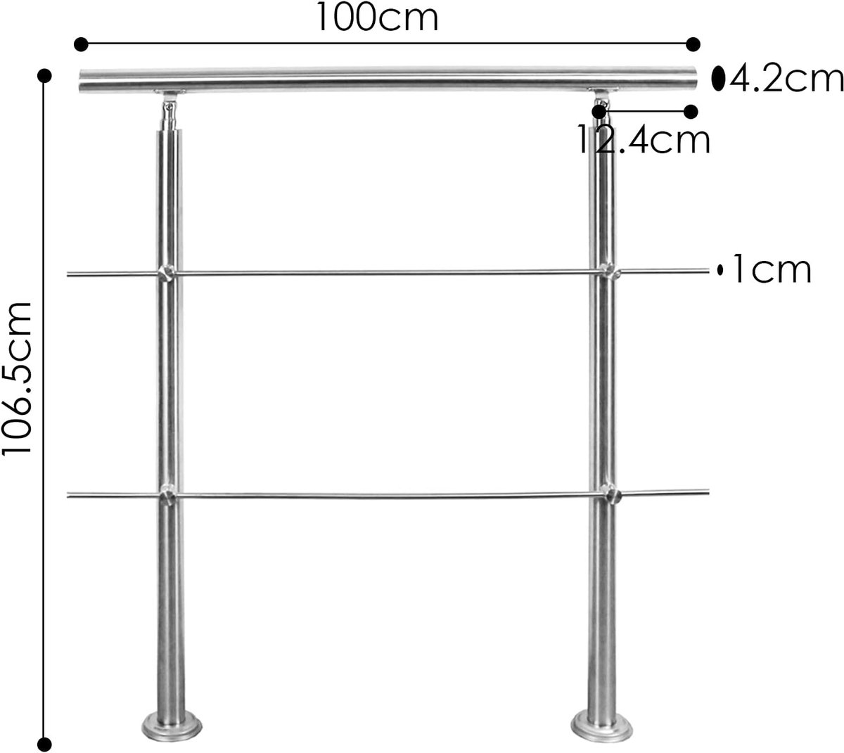 RVS Trapleuning 100 cm met 2 Dwarsbalken voor Binnen en Buiten