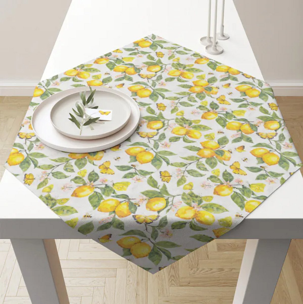Ambiente - Tafelkleed met citroenen 90x90cm - Fresh lemons white