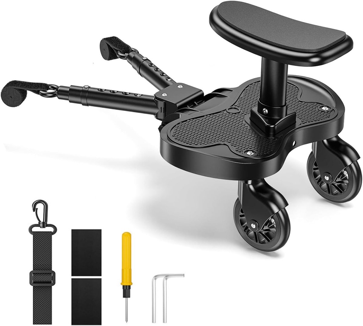 Kinderwagen Board - Meerijdplankje Zitje - Twee Kinderen - In Lengte Verstelbaar - Tot 25kg - Zwart