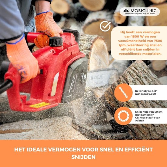 Krachtige Elektrische Kettingzaag met Snoer 1800W - 40 cm Zaaglengte — afbeelding 4
