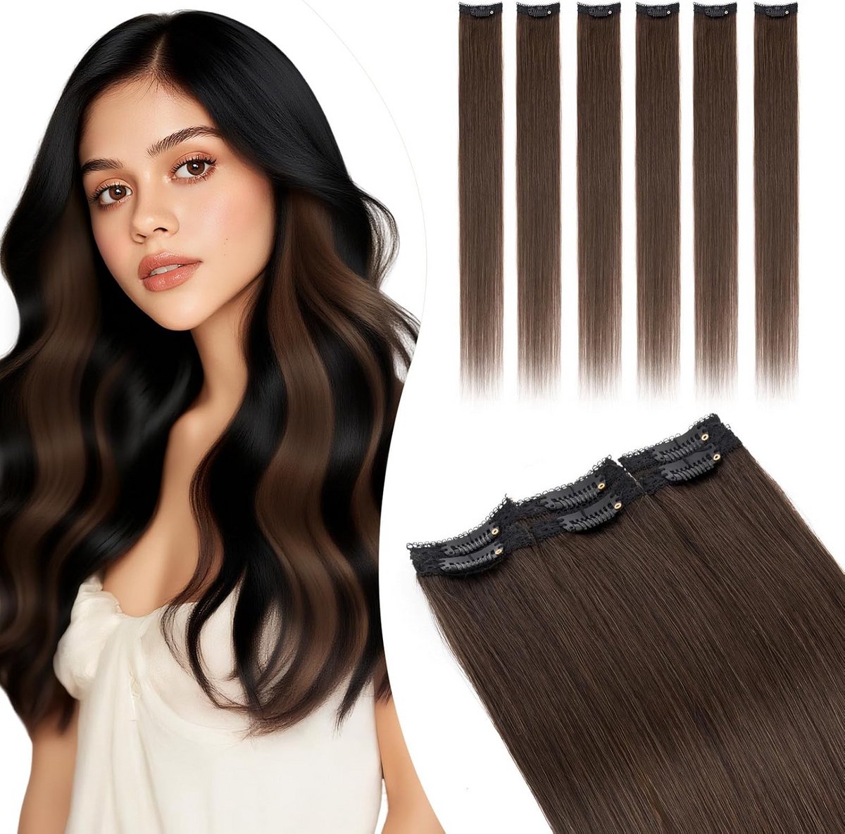 Clip-In Haarverlenging Echt Haar Bruin - Volume en Lengte Toevoegen