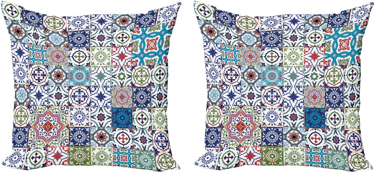 ABAKUHAUS Boho Kussenhoes Set (2 stuks), Bloemenmotief, 60 cm, Multicolor Groen Blauw