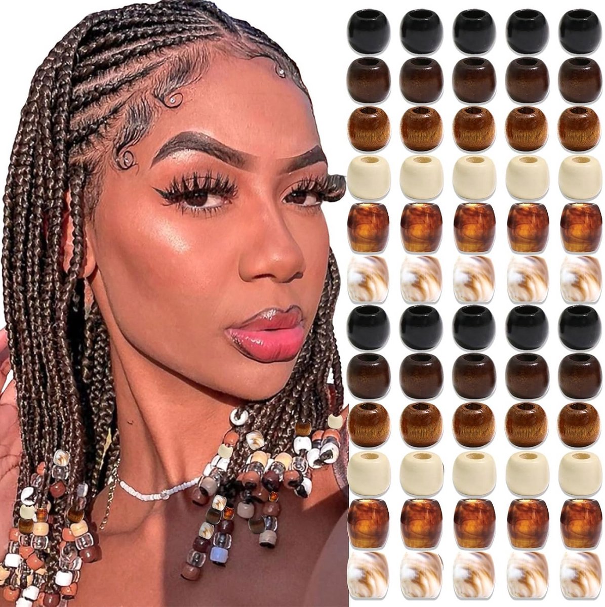 60 Stuks Houten Haarvlechtjes en Dreadlocks Accessoires voor DIY Haarstyling
