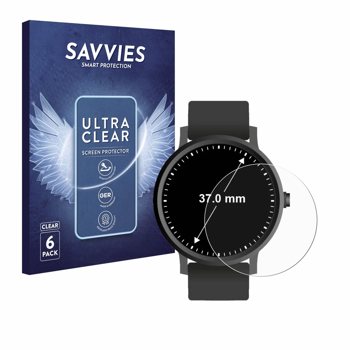 Savvies - Screenprotector voor Horloges (Rond, ø: 37 mm) - Folie Beschermfolie transparant 6 Stuks