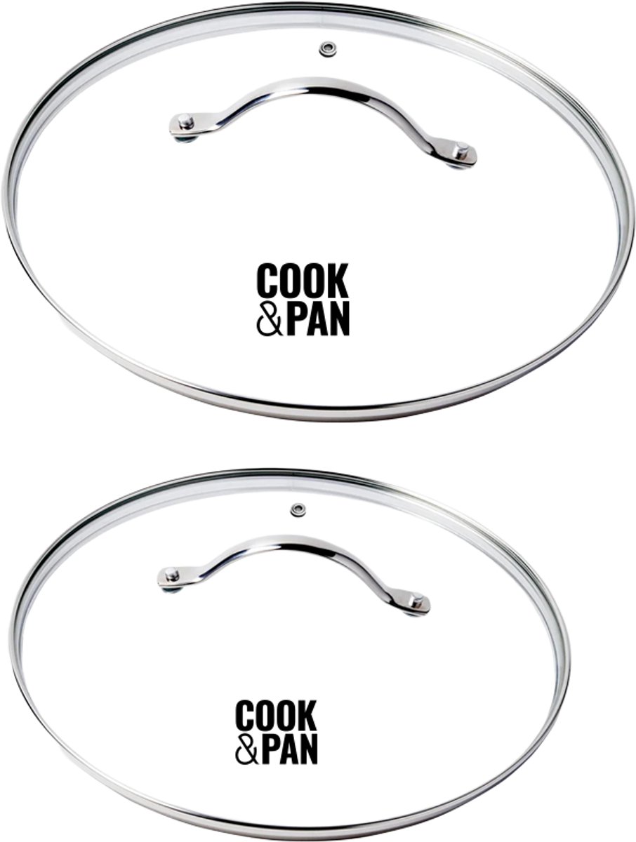 Cook & Pan Glazen Deksel Set 2-Delig - Geschikt voor Inductie - Non stick - PFAS-vrij - 7 jaar garantie -