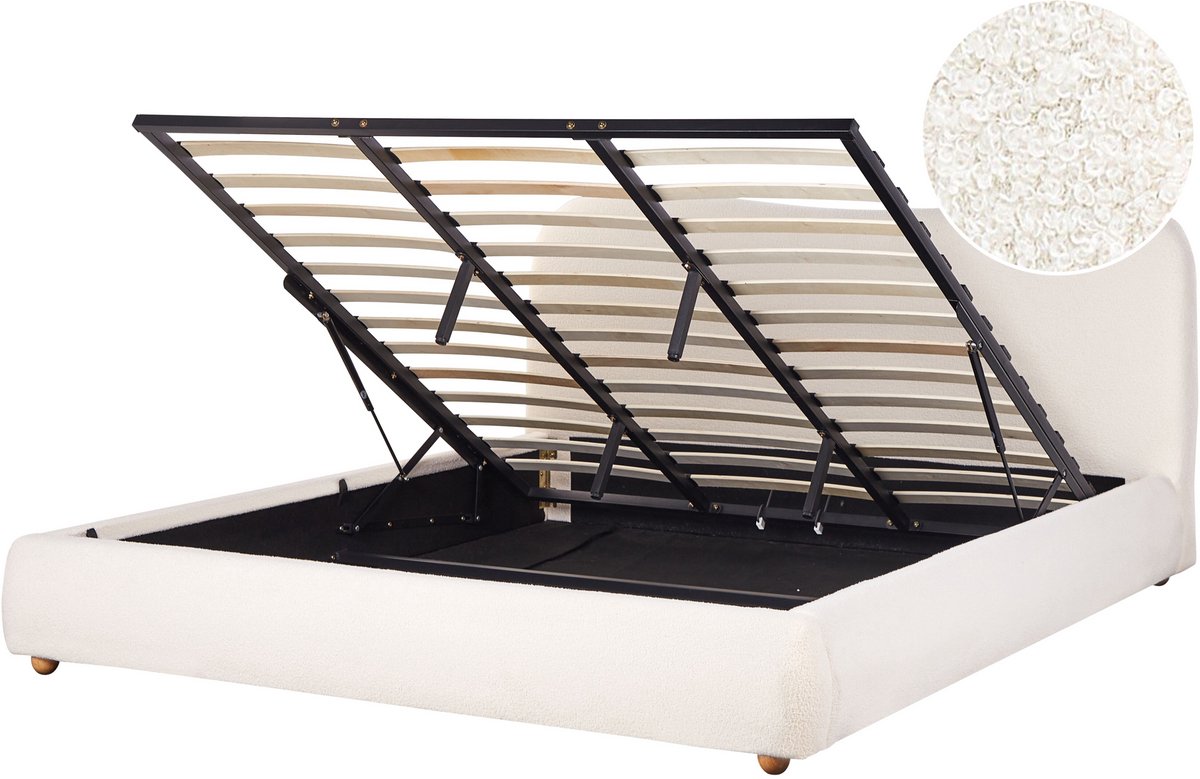 Beliani BLAGNAC - Bed met opbergruimte - Gebroken wit - 180 x 200 cm - Bouclé