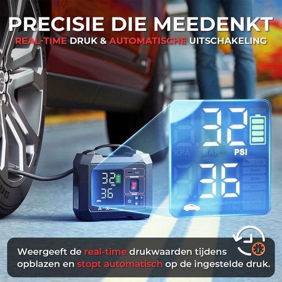 AutoXtreme Mini Compressor Bandenpomp – Air-300 – Luchtcompressor & Elektrische Fietspomp met Drukmeter – Voor Auto, Fiets, Motor & Ballen