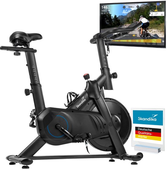 Skandika Spinning Bike Falk P8-HM - Hometrainer fiets, traploze magneetrem, stalen frame, LCD-display, Bluetooth Kinomap app compatibel, tot 125 kg | Speedbike, ergometer fiets voor thuis