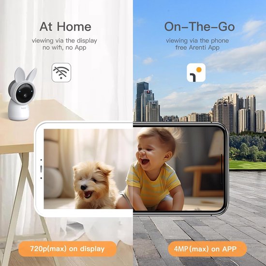 Arenti AINanny 4MP - Baby Monitor - Wifi Babyfoon met 5 inch scherm - Ultra HD 2K Resolutie - Met App - Slaapliedjes - Alexa & Google - Dual Band Wifi - Melding Bij Beweging En Geluid - Op Afstand Beweegbaar van Merkloos — afbeelding 3