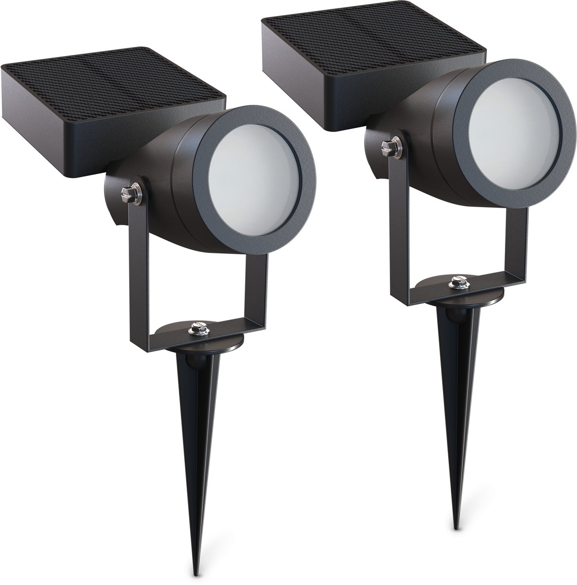 Calex Cesena Solar Buiten Spotlight – 20 Lumen – 2700K Warm Wit – IP65 – Solar – USB-C Oplaadbaar – 0.85W Zonnepaneel – 1200mAh Vervangbare Batterij – Zwart - Duopack