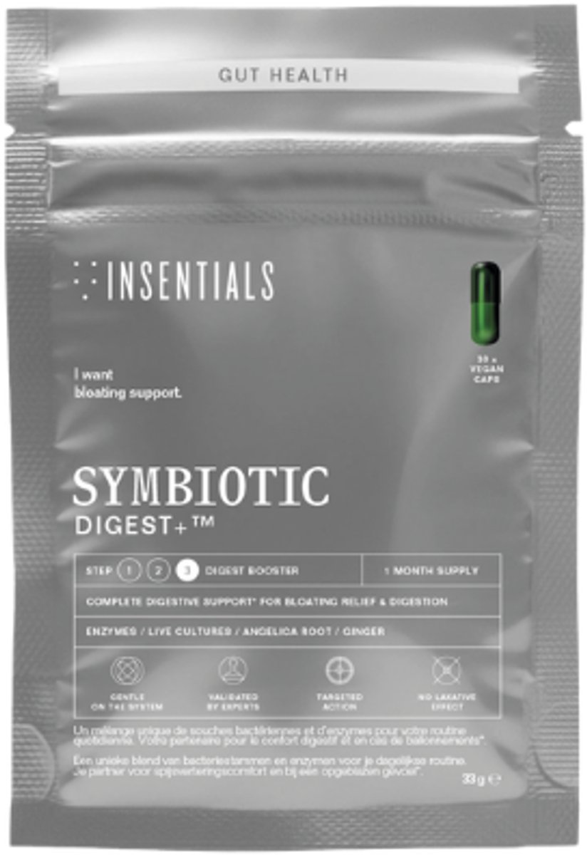 Insentials Symbiotic Digest (Gut Day) - Spijsvertering na maaltijden - Behandeling tegen Opgezette Buik - Tegen opgeblazen gevoel - Lactobacillus pancreatime TM - 30 Pillen