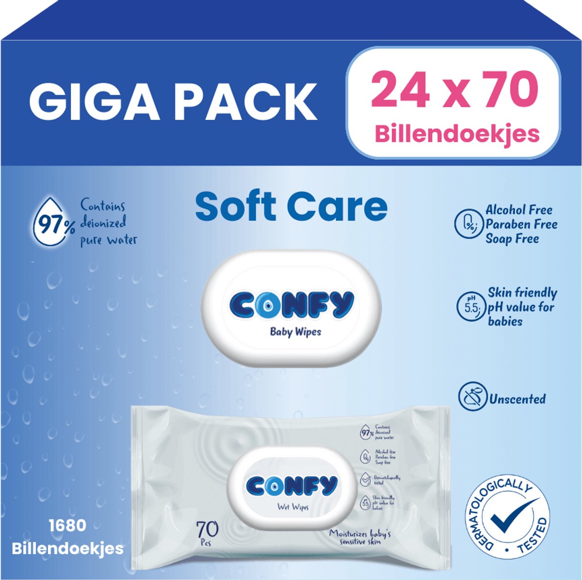 Confy Soft Care Billendoekjes - 24 x 70 Stuks - 1680 Doekjes - Babydoekjes - Giga Pack