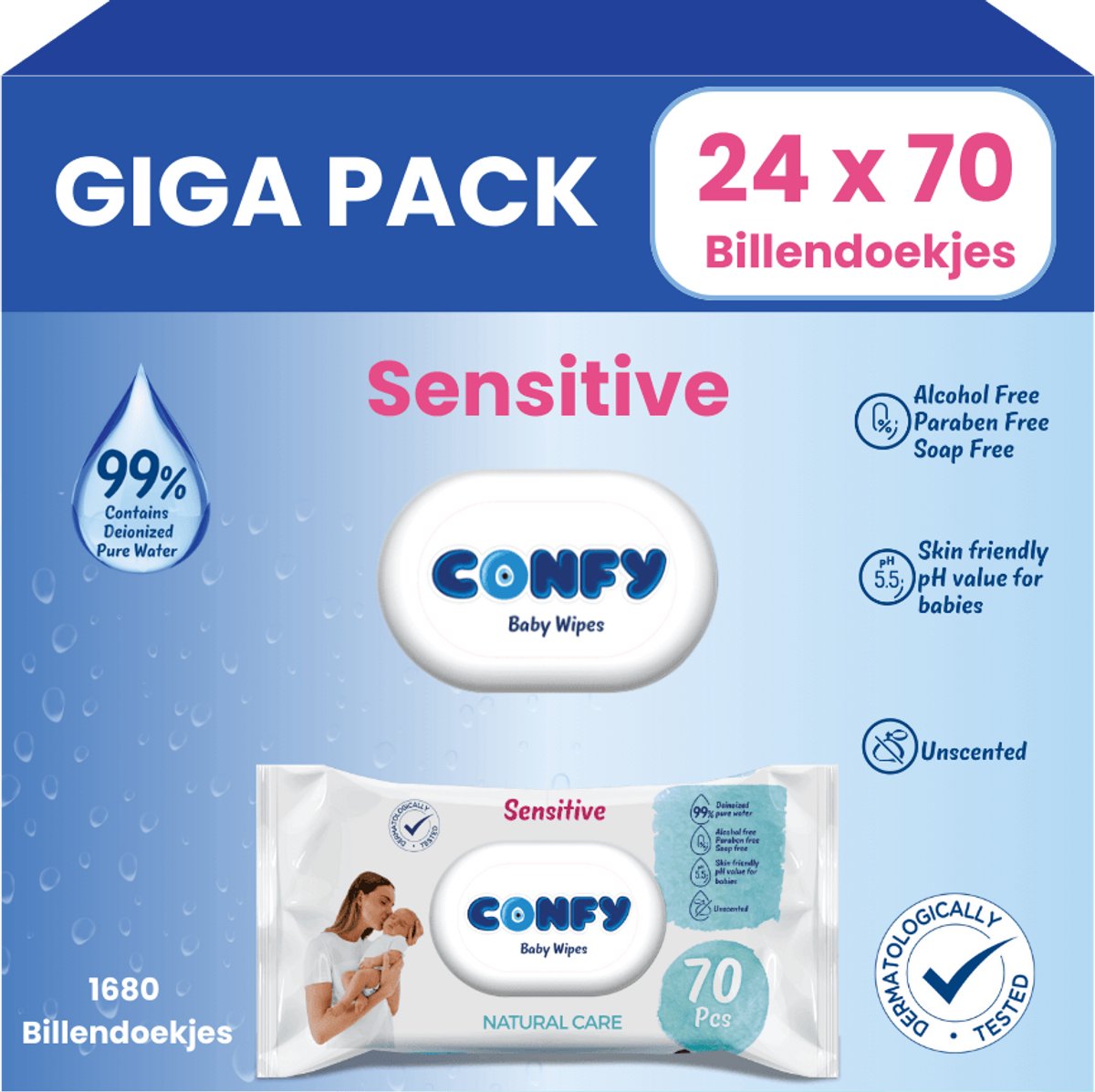 Confy Sensitive Billendoekjes - 24 x 70 Stuks - 1680 Doekjes - Babydoekjes - Giga Pack
