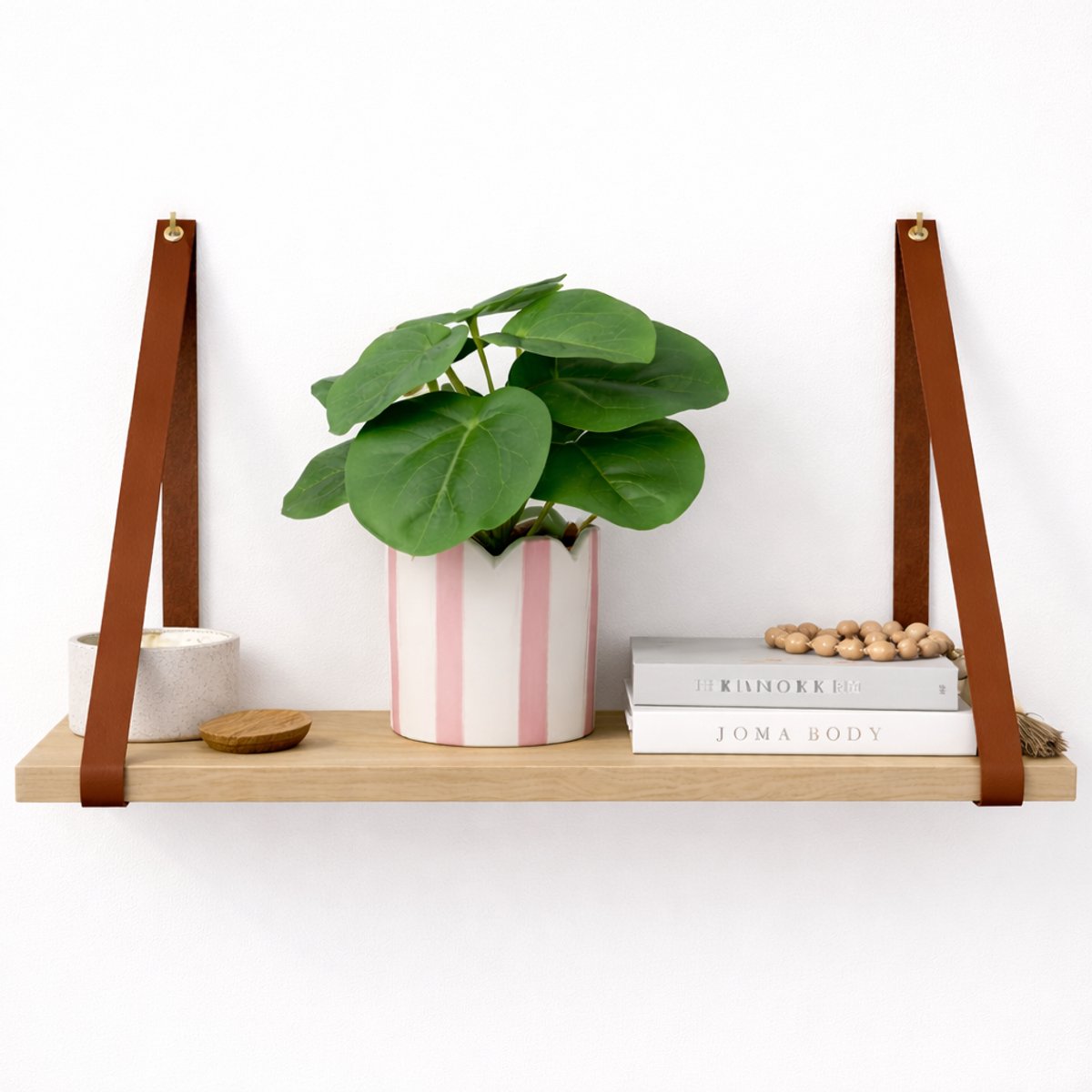 Leren plankdragers - Cognac - Set van 2 banden (exclusief plank)