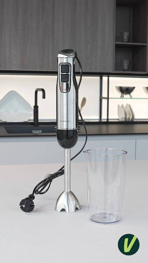 Staafmixer met Maatbeker - 1000W - RVS - 12 Snelheden + Turbofunctie - Handblender - Vaatwasserbestendig - BPA-vrij - Vivid Green