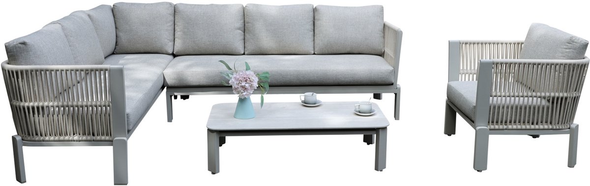 Veneto hoek loungeset 4 delig aluminium latte zand rope