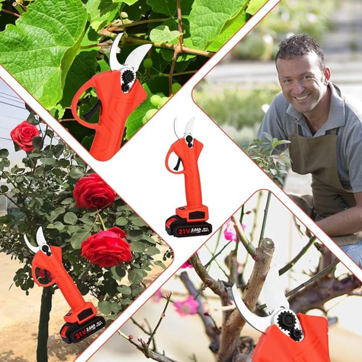 Zyrex® Elektrische Snoeischaar Incl. Opbergkoffer, 2 Accu’s en Meer - Professioneel Heggenschaar op Batterij - Draadloos Elektrisch Takkenschaar - Rood/Zwart - 10 cm x 3 cm x 30 cm thumbnail 2