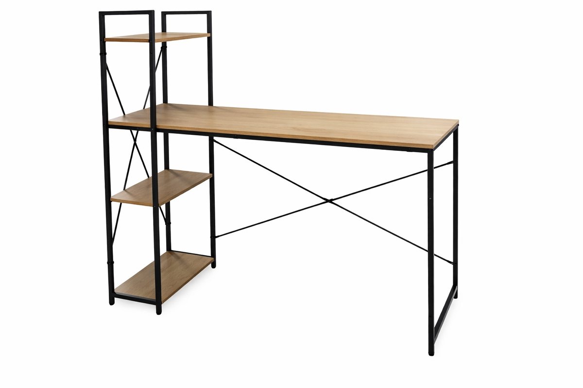 HEM Industrieel Bureau met Opbergrek 110 cm – Computerbureau MDF Metaal – Thuiswerk Bureau – Schrijftafel met Schappen – Werktafel voor Kantoor of Studentenkamer – Inclusief HEM Microvezeldoekje Bruin
