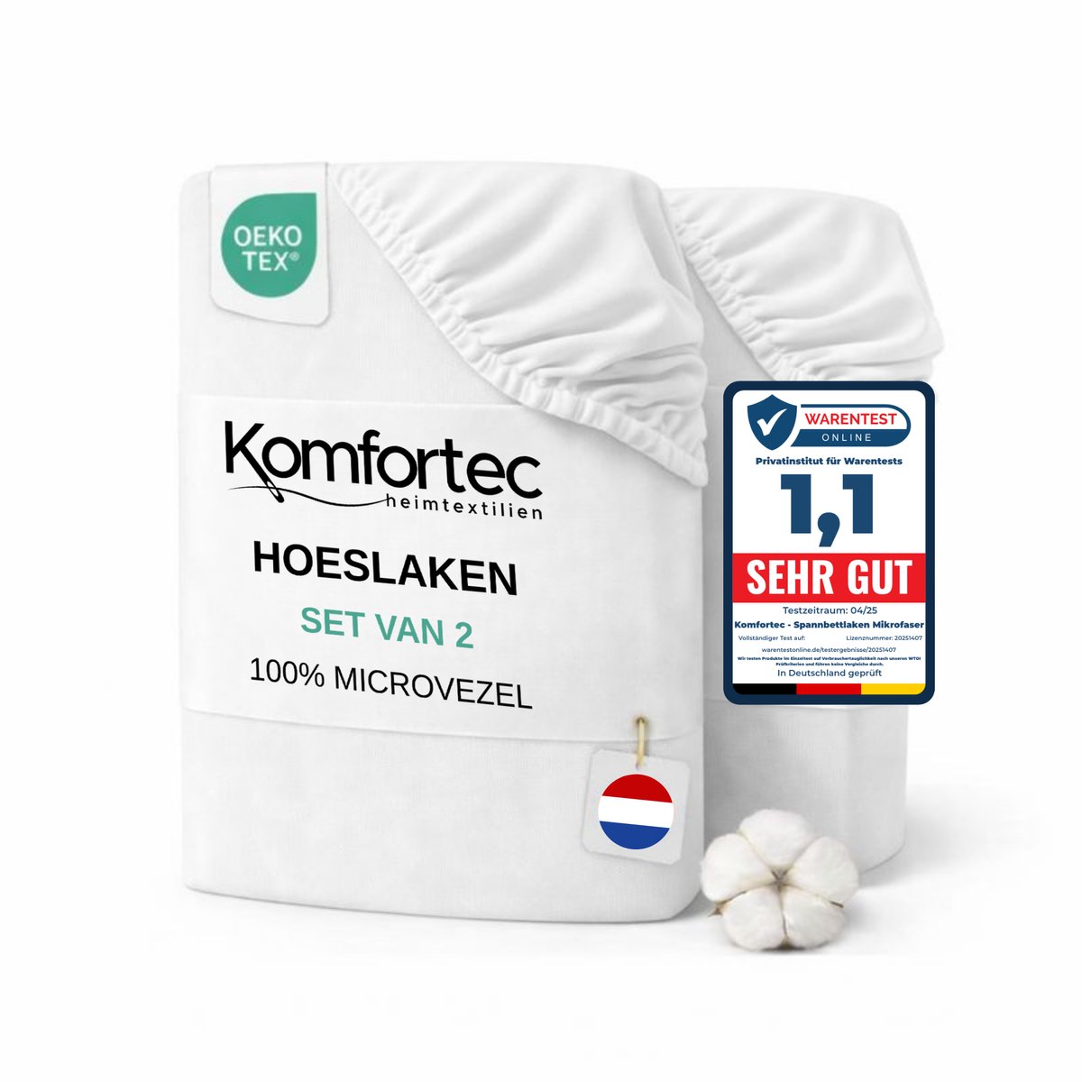 Komfortec Microvezel Hoeslaken set van 2 180x200 cm - 30cm Matrashoogte - Rondom Elastiek Wit