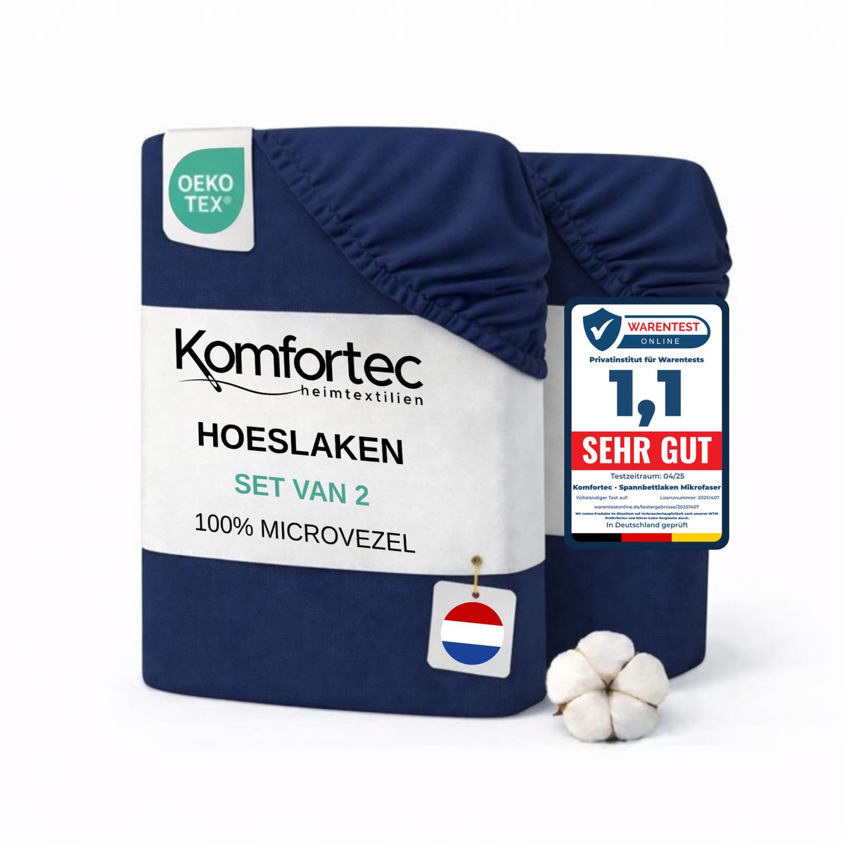 Komfortec Microvezel Hoeslaken set van 2 200x200 cm - 30cm Matrashoogte - Rondom Elastiek Blauw