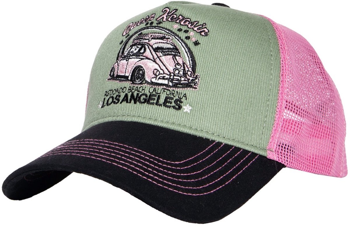 Queen Kerosin Redondo Beach Trucker Cap Olive & Pink
