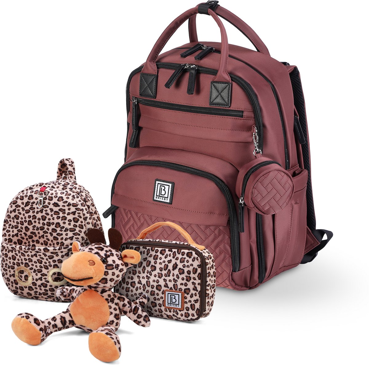 Brisby Premium Luiertas - Rood - Kinderrugzak - 1.5L kinderlunchtas Giraffe