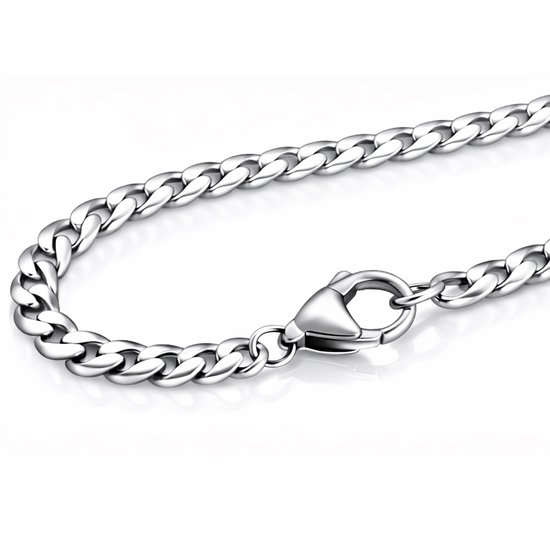 Zilverkleurige Cubaanse koord ketting met karabijnsluiting. 3mm breed.