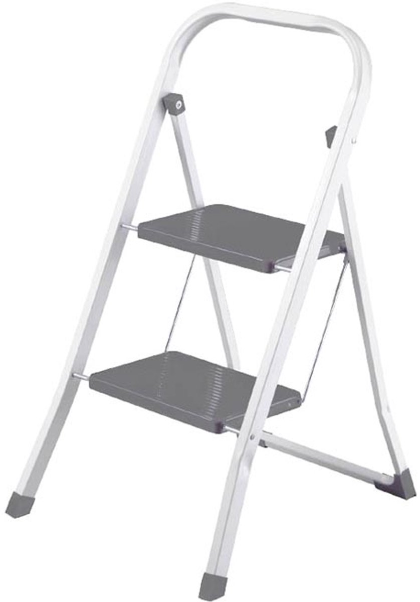 Perel trapladder, 3 treden, inklapbaar, huishoudtrap met hoge beugel, antislipvoetjes en antislipprofiel op de twee treden, gelakt staal, kantelbeveiliging, tredeformaat: 20 x 30 cm