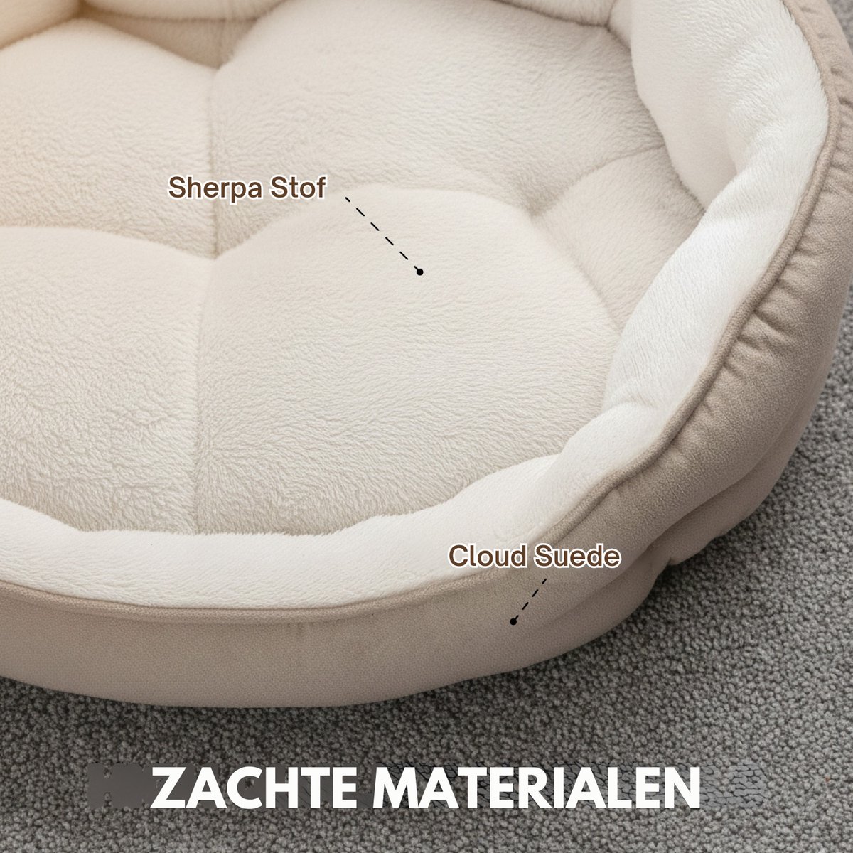 Pebble Kattenmand 51x48 cm - Kleine Hondenmand - Wit Bruin - Kattenbed - Kattenkussen – foto 3