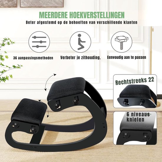 Zyrex® Kniestoel Ergonomisch - Balansstoel - Rug Corrector - Zwart - ‎84cm x 54cm x 53cm van zyrex — afbeelding 5