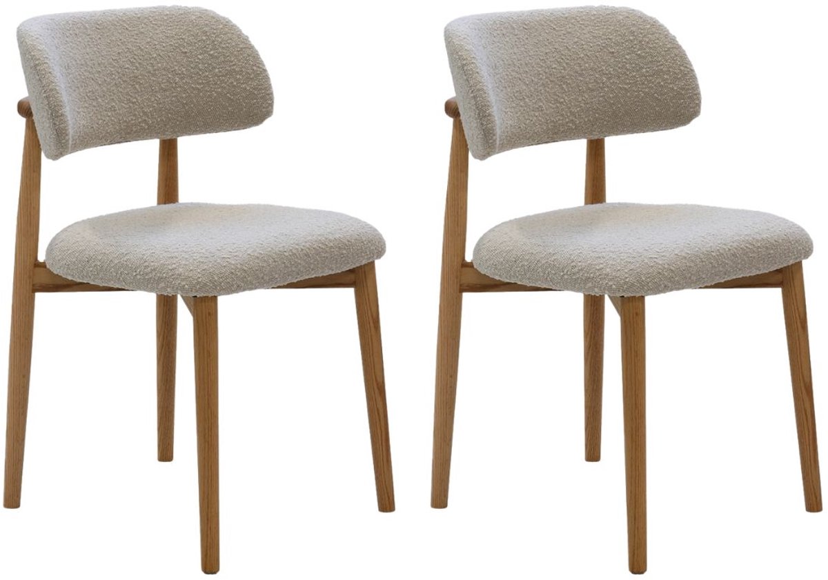 Giga Meubel Eetkamerstoel Lexi - Eikenhout/Polyester - Taupe - Set van 2