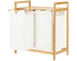 Intirilife Wasmand Uittrekbar van bamboe met 2 vakken - tweedelige waszak - uittrekbare, afneembare waszakken van katoen - dubbele wasmand met opbergvak - wassorteerder - scheiden en sorteren