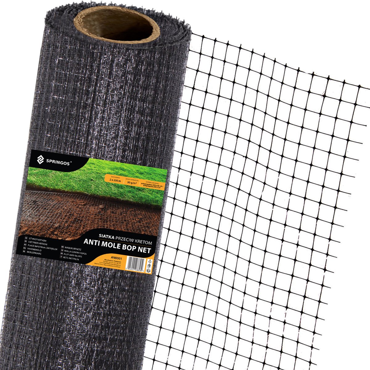 Springos Mollengaas | Mollenbestrijding | Mollennetten | 1x 25 m | 30g/m2 | Zwart