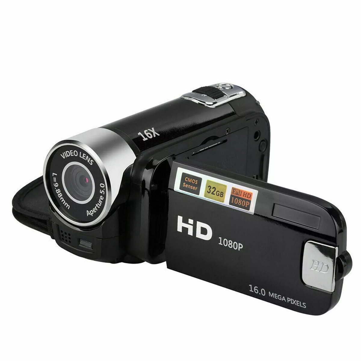 HD 1080P Videocamera 16MP – Camcorder met 16x Digitale Zoom – 2.7” Draaibaar Scherm – Vlog Camera voor Kinderen & Beginners – Zwart